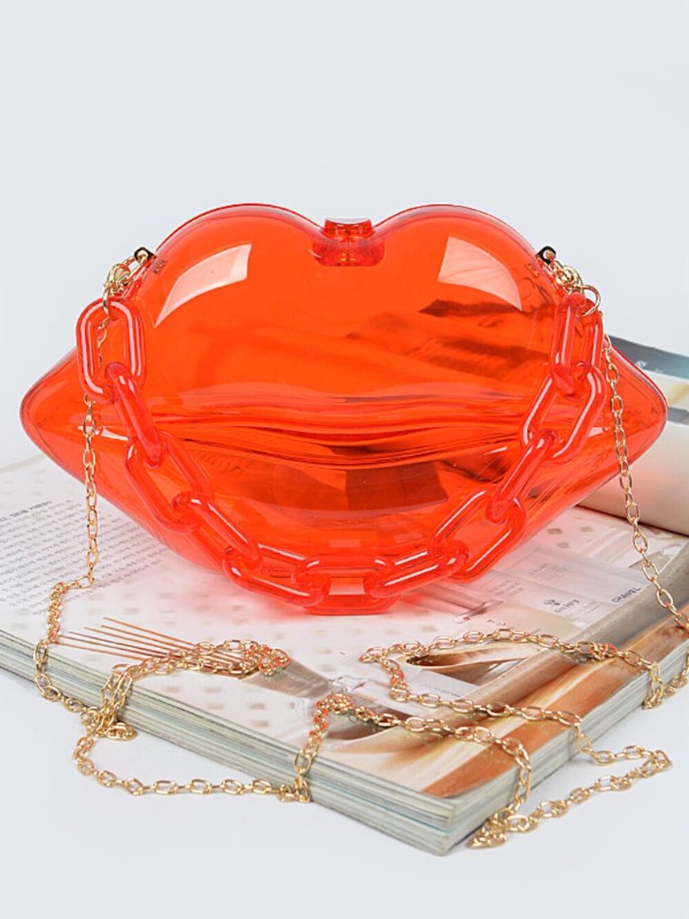 Lip Shaped Bag - Kisses Purse- Hard-shell Crossbody / Clear Red - NWT